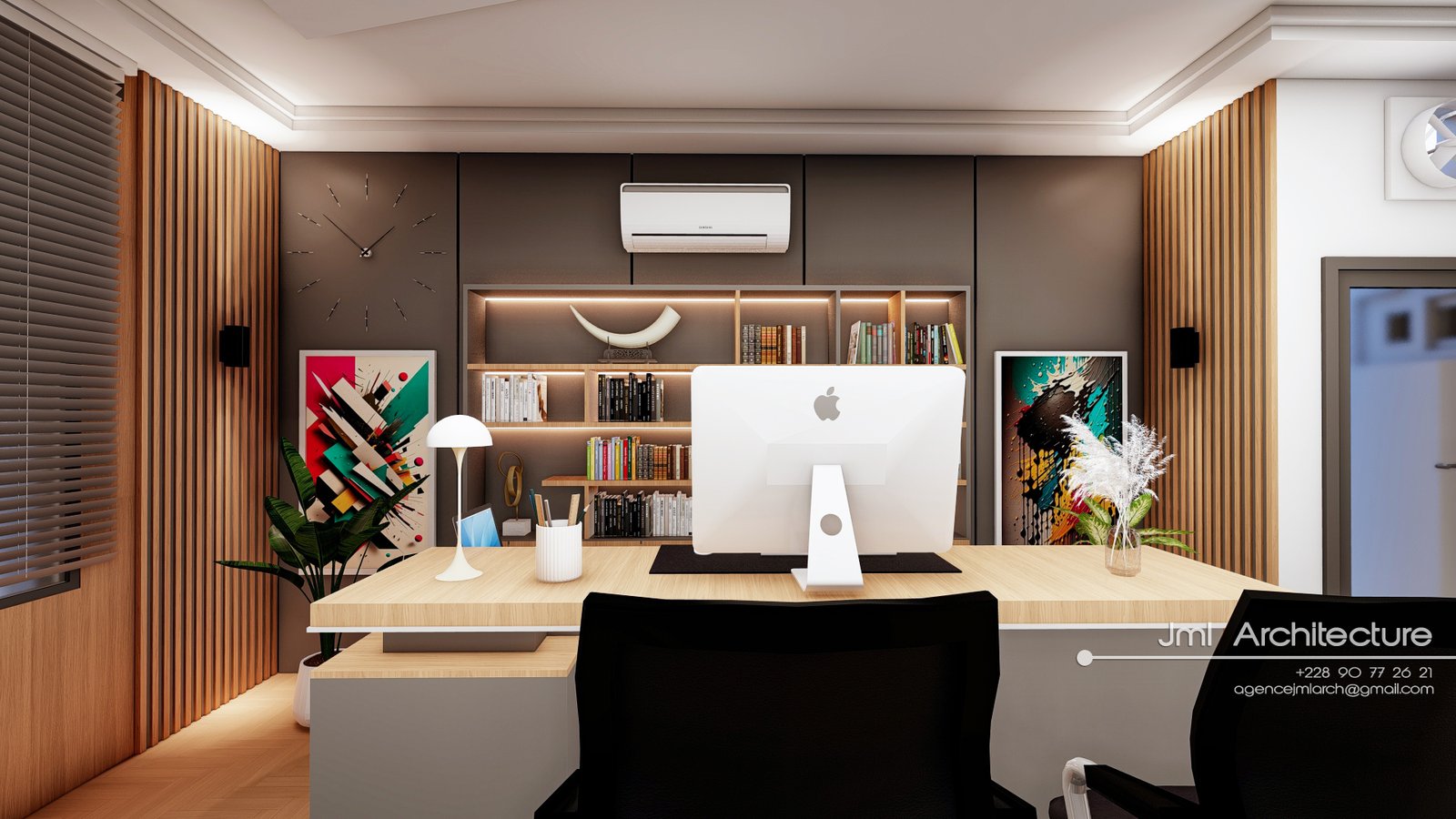 Bureau moderne alliant raffinement et fonctionnalité