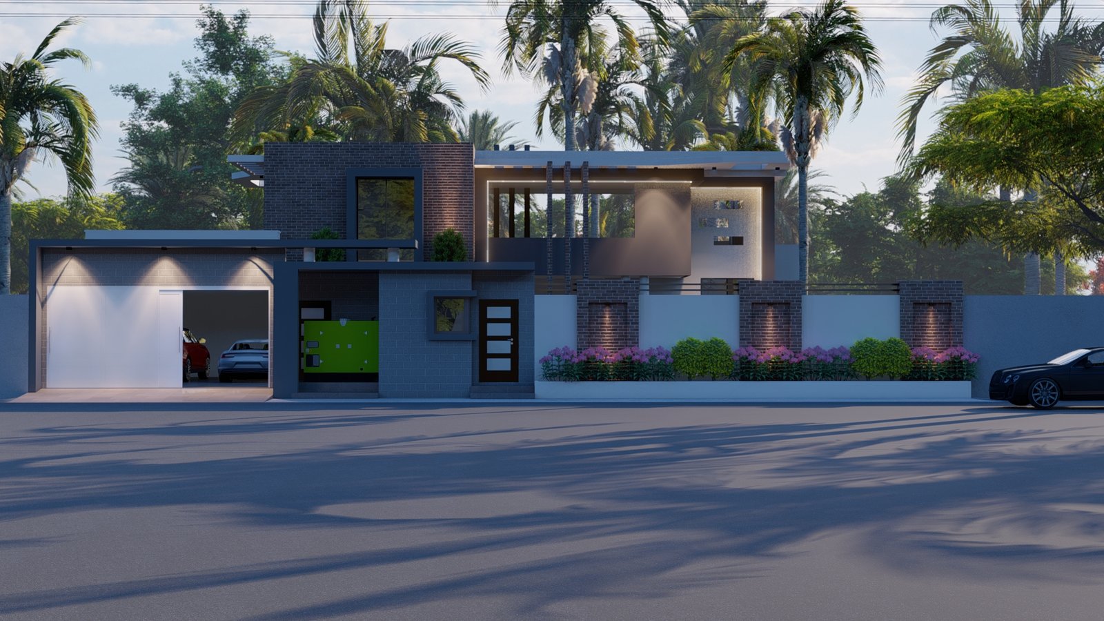 Maison contemporaine à architecture géométrique et jardin tropical