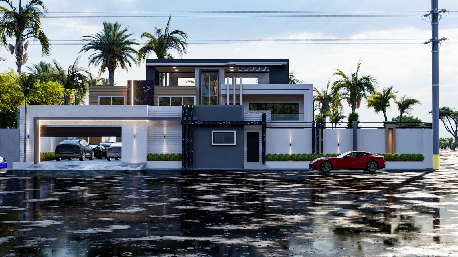 Grande villa contemporaine aux volumes imbriqués et jardin paysager